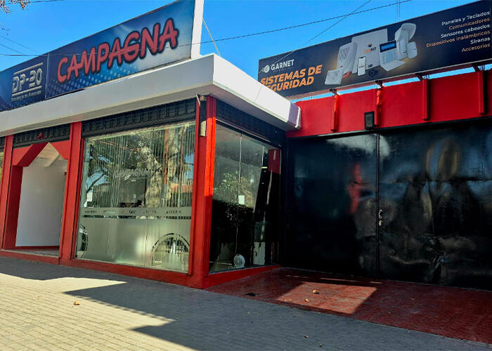 Frente del local de Campagna seguridad electrónica Distribuidor autorizado de Garnet Technology